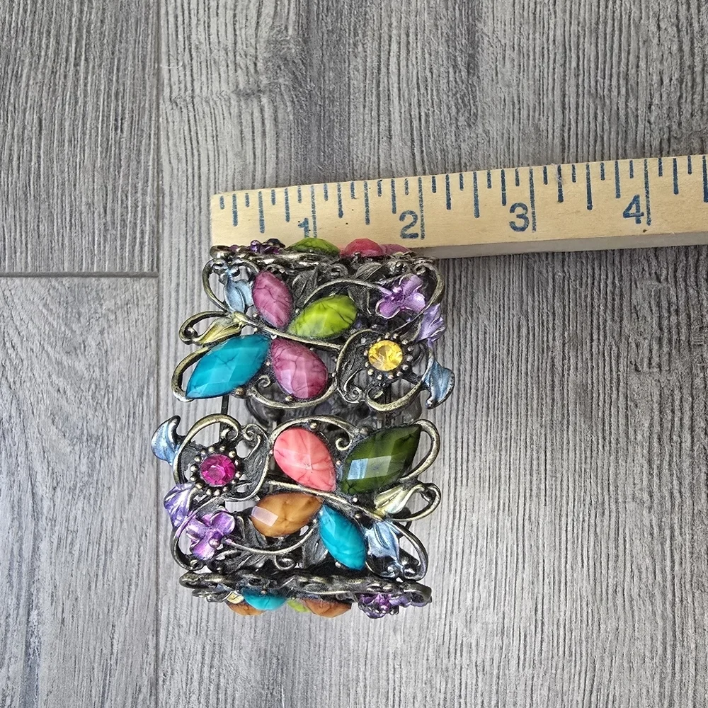 Butterfly Wide Cuff Multicolored Faceted Stone Abstract Colorful Boho Chic